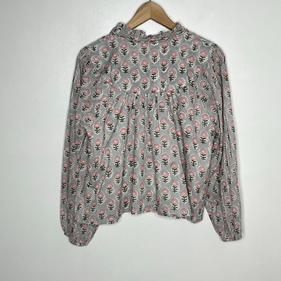 Marea Long Sleeve Georgia Button Up Top Womens Small Grey Pink Floral Cotton - Picture 9 of 11